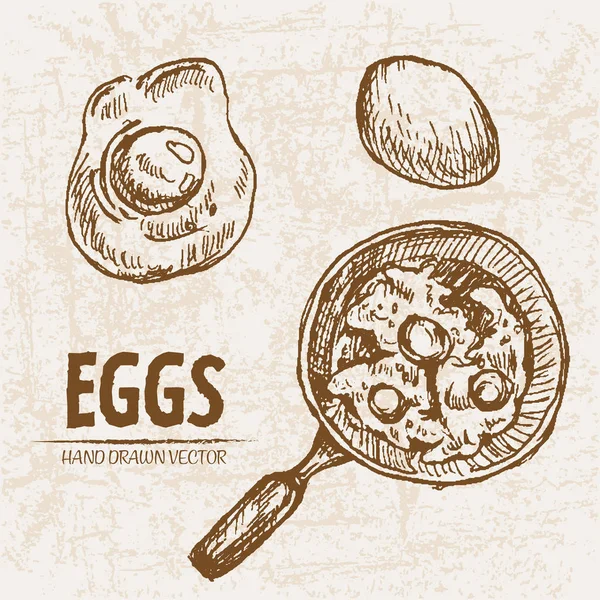 Vector digital línea detallada arte cocinar huevos — Vector de stock