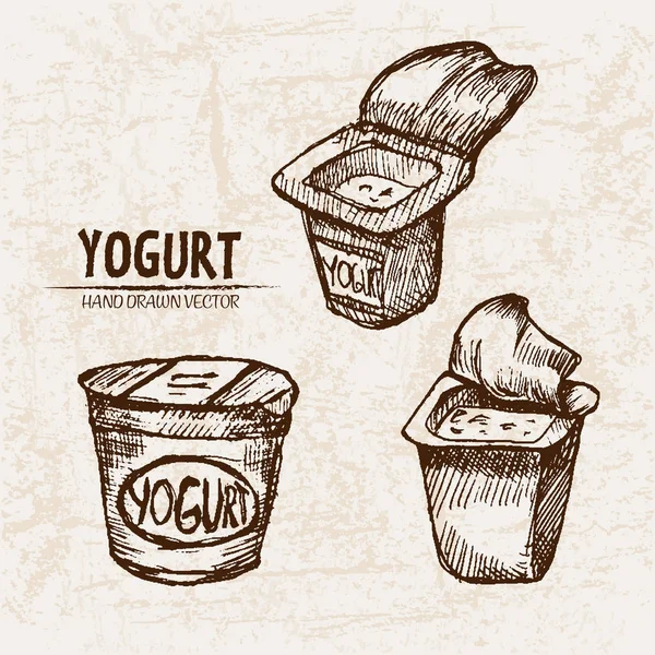 Digitaler Vektor detaillierte Zeilenkunst verpackter Joghurt — Stockvektor