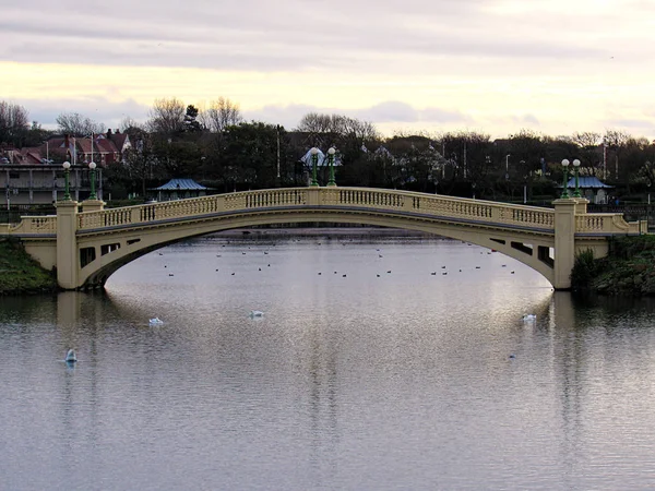 Brücke über See mit Schwänen — Stockfoto