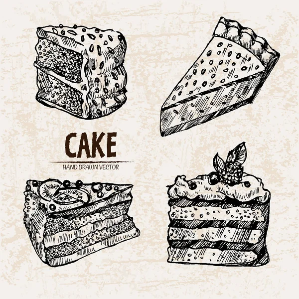 Digitaler Vektor detaillierte Linienkunst Kuchen und Torte — Stockvektor