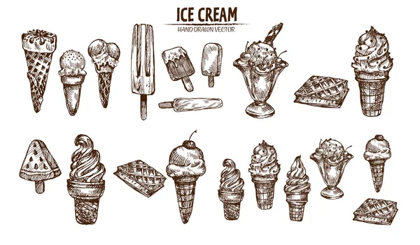 数字矢量详细线艺术冰淇凌在锥体 — 图库矢量图片
