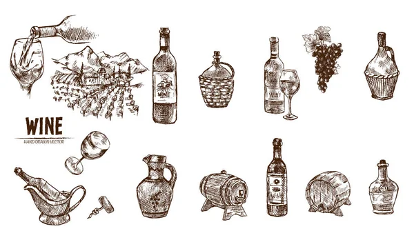 Dijital vektör ayrıntılı satırı sanat şarap şişe