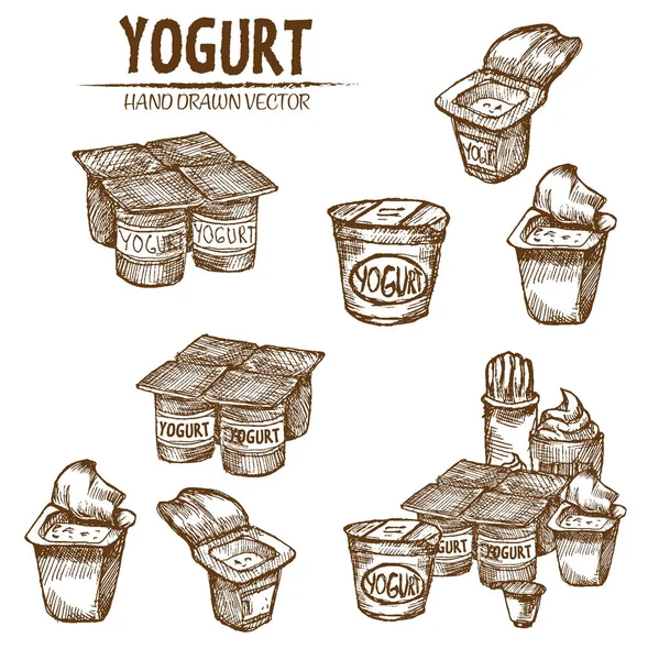 Digitale vector gedetailleerde lijn kunst verpakt yoghurt — Stockvector