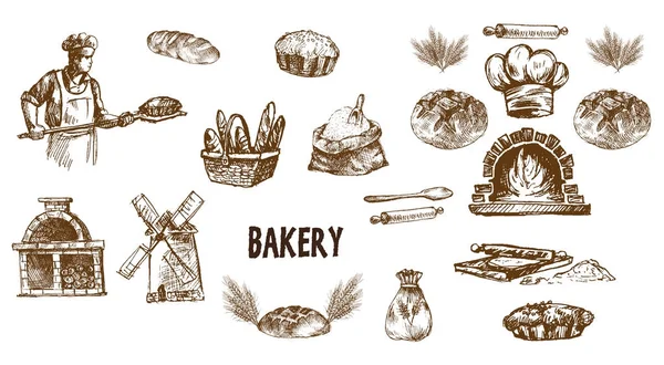 Vecteur numérique détail ligne art boulangerie — Image vectorielle