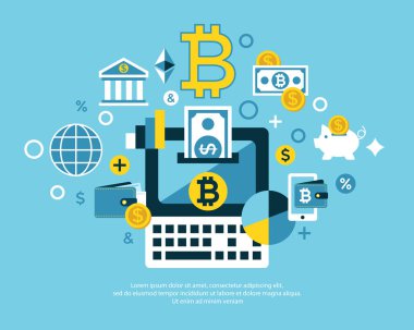 Dijital vektör bitcoin elektronik cryptocurrency