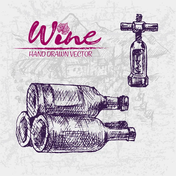 Digital färg vektor detaljerad linje vin konstglas — Stock vektor