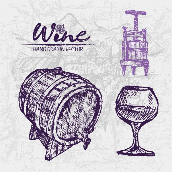 Digital vector de color línea detallada arte prensa de vino — Archivo Imágenes Vectoriales