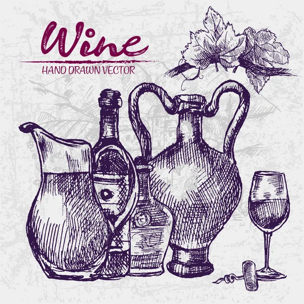 Vector de color digital línea detallada arte vino — Vector de stock