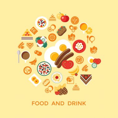 Dijital vektör kahvaltı yemek taze yiyecek ve içecek