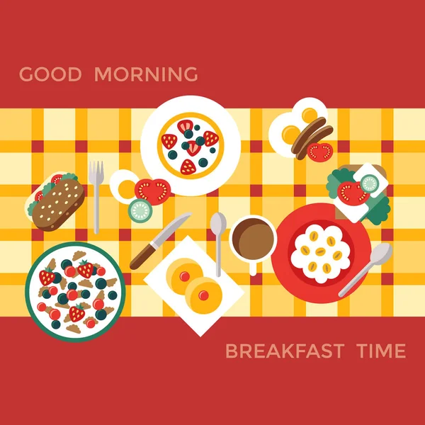 Digital vector breakfast meal fresh food and drink — Stock Vector