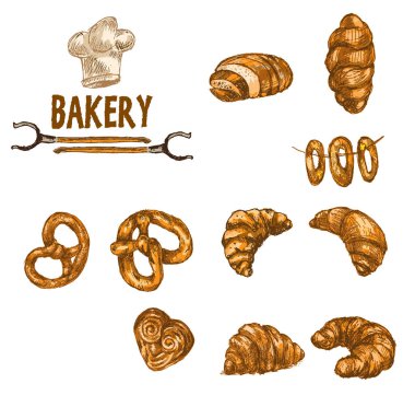 Dijital renkli vektör hat sanat altın kruvasan ayrıntılı