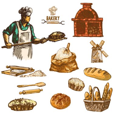 Dijital renkli vektör ayrıntılı satırı sanat yuvarlak ekmek