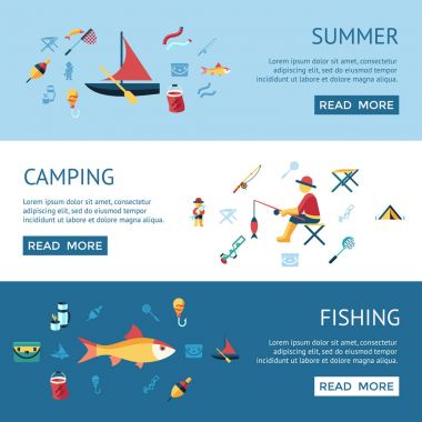 Dijital vektör balıkçılık faaliyetleri koleksiyonu ayarla