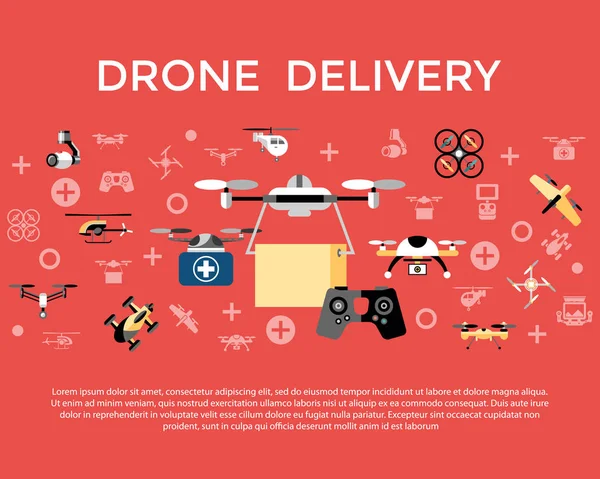 Cyfrowy wektor latanie drone kolorów obiektów — Wektor stockowy