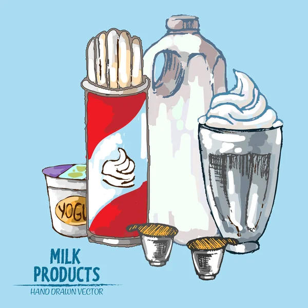 Vecteur numérique détaillé art en ligne produits laitiers — Image vectorielle