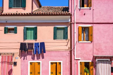 Canlı pembe evde ön cephe görünümüne gün ışığı