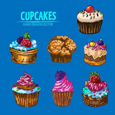 Dijital vektör hat sanat cupcakes ayrıntılı