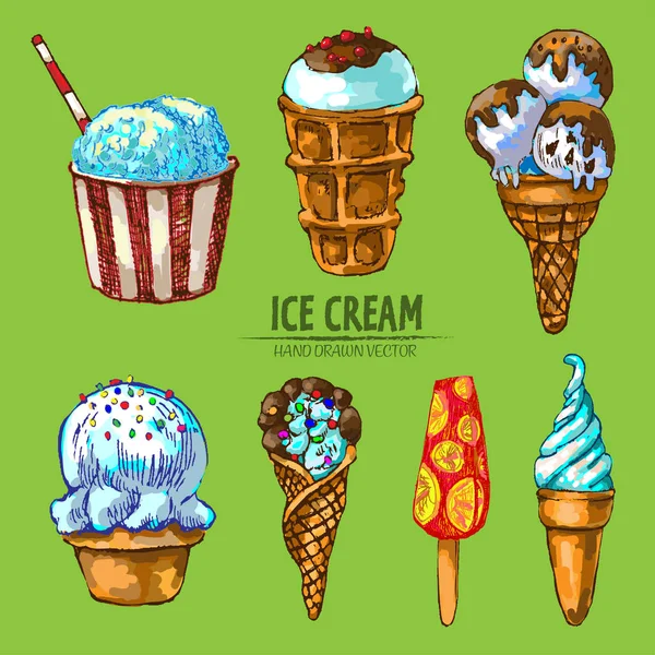 Digital vector línea detallada arte helado al azar — Vector de stock