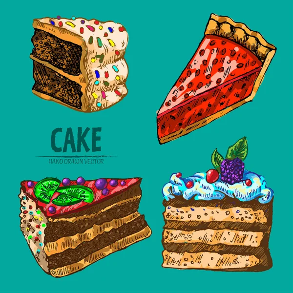 Digital vector detailed line art pie and cake — Stock Vector