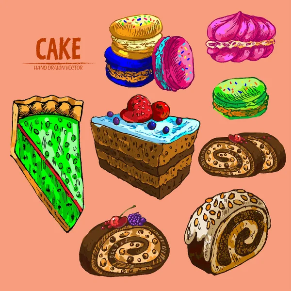 Vecteur numérique détaillée ligne art gâteau et rouleau — Image vectorielle