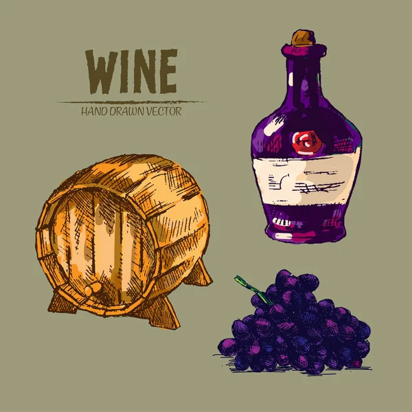 Vecteur numérique détaillé ligne art vin baril — Image vectorielle