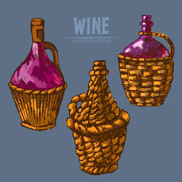 Vector digital línea detallada arte tradicional vino — Archivo Imágenes Vectoriales