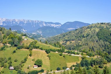 Yeşil dağ ile yatay olarak gün ışığı güneşli ısmarlayarak