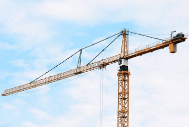 Sarı vinç mavi gökyüzüne doğru yükseliyor