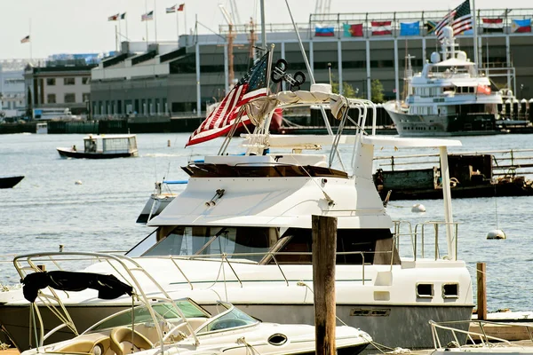 Anchored boats in small port in Boston — Stock Photo, Image