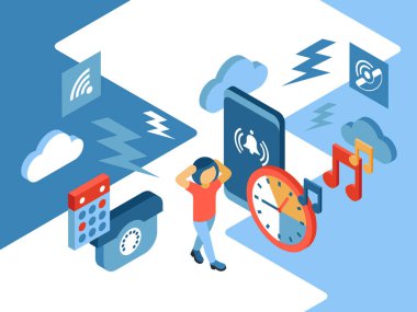 Stres ve iş izometrik simgeleri