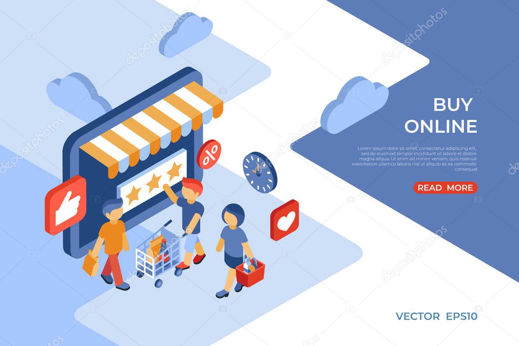 Eshop buy online store isometric icons