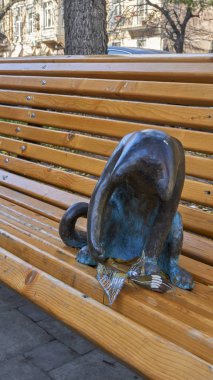 Odessa 'da bankta oynayan bir kedinin heykeli vuruldu.