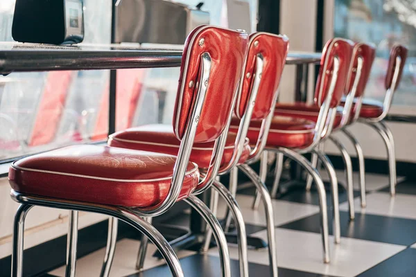 Vibrant red chairs in a restaurant — 스톡 사진
