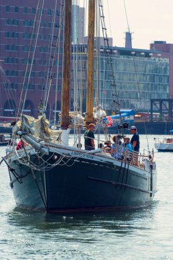 Boats on water at boston port and harbor