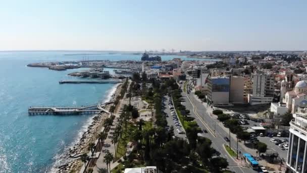 Drone Vista Ciudad Limassol Puerto Deportivo Chipre — Vídeo de stock