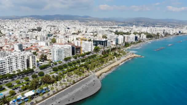 Drohnenaufnahme Der Stadt Limassol Und Des Yachthafens Zypern — Stockvideo