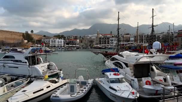 Kyrenia Ciprus Február 2020 Csónakok Kikötőben Kikötő Kyrenia Északi Részén — Stock videók