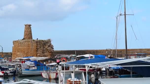 Κερύνεια Κύπρος Φεβρουαρίου 2020 Σκάφη Στο Λιμάνι Και Λιμάνι Της — Αρχείο Βίντεο