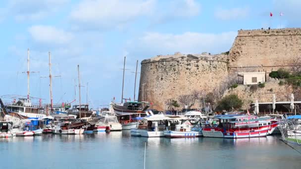 Kyrenia Cyprus February 2020 Boats Port Harbor Kyrenia Northern Part — Stock Video