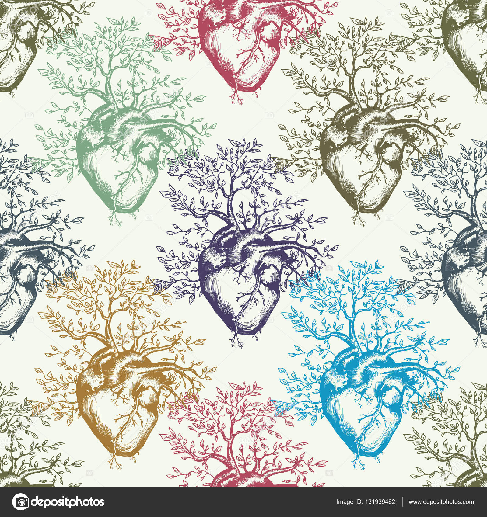 Cuore anatomico umano da cui il reticolo senza giunte dell albero Cuore umano anatomico da cui l albero cresce Reticolo senza giunte di arte Modello di cuore tatuaggio arte illustrazione di vettore del cuore colorato di