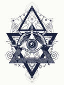 All seeing eye tattoo art vector. Freemason and spiritual symbol