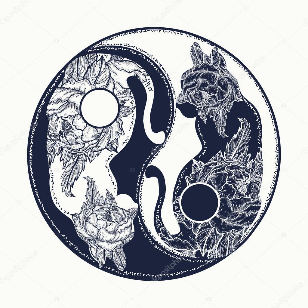 Download Cats Yin And Yang Tattoo Boho Mandala Symbol Harmony And Balance Tattoo And T Shirt Design Yoga Spirituality Silhouettes Floral Cats Yin And Yang For Coloring Book 138070996 Larastock