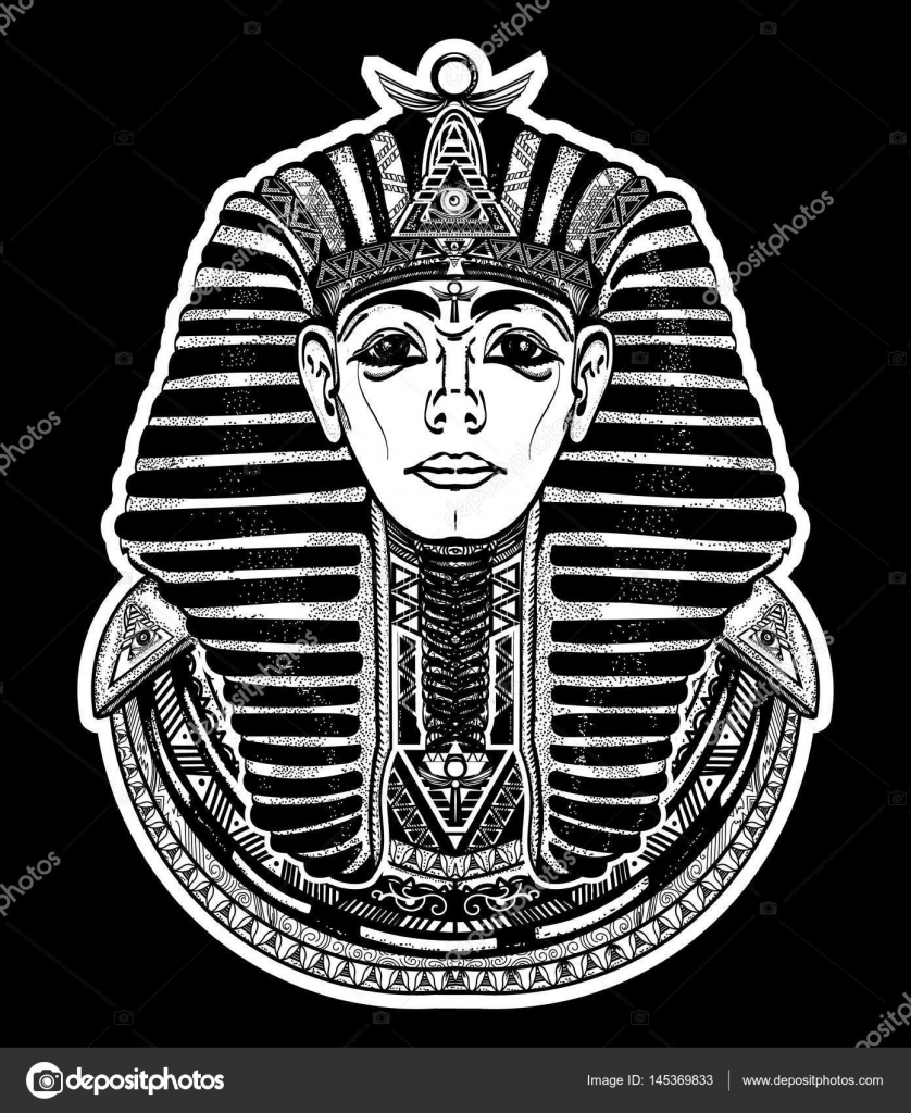 Faraone tatuaggio arte Egitto Faraone grafica disegno della maglietta Grande re dell antico Egitto Tatoo di maschera di Tutankhamon