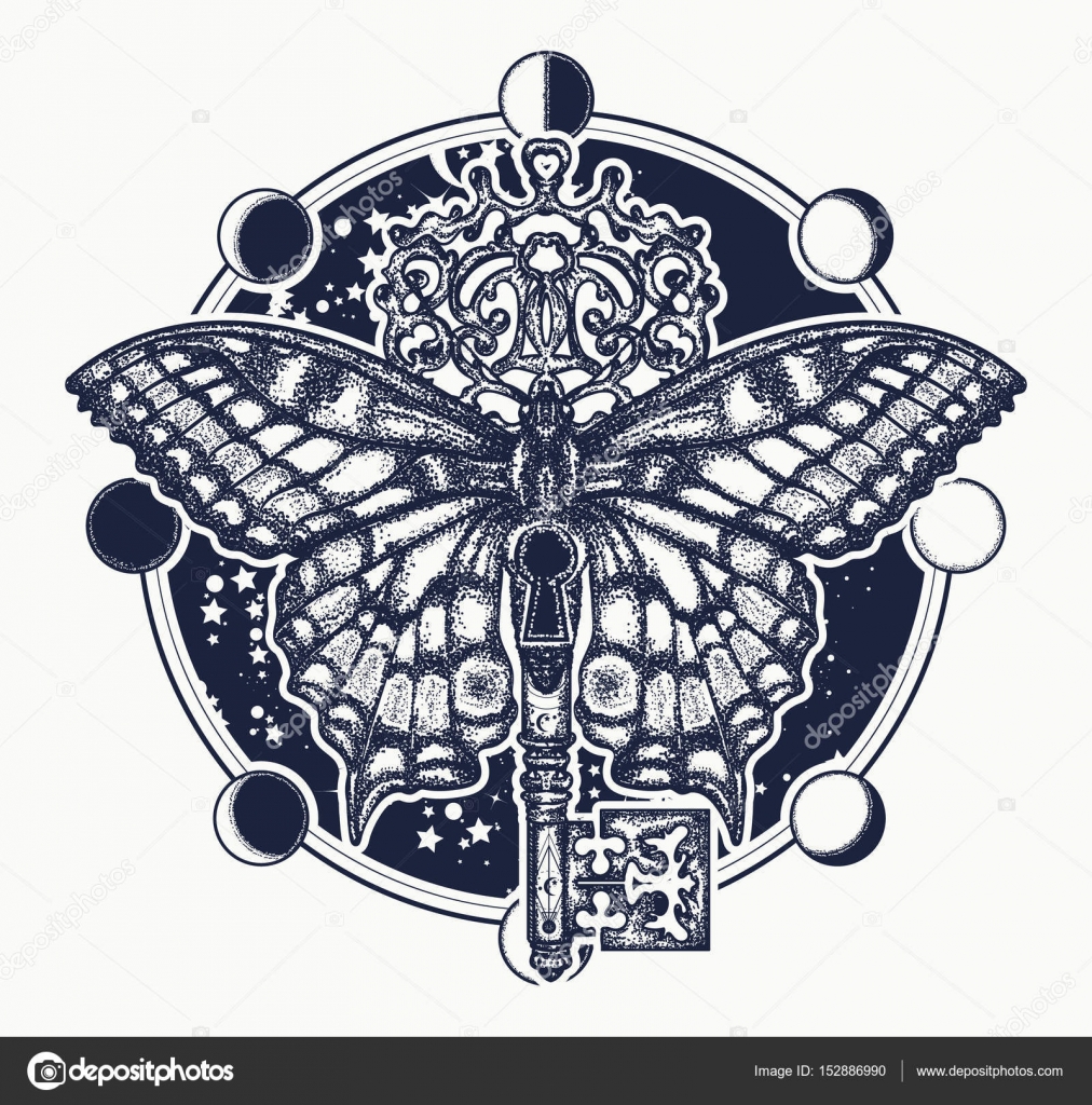 butterfly and vintage key tattoo art mystical symbol of freedom butterfly and vintage key tattoo art mystical symbol of freedom