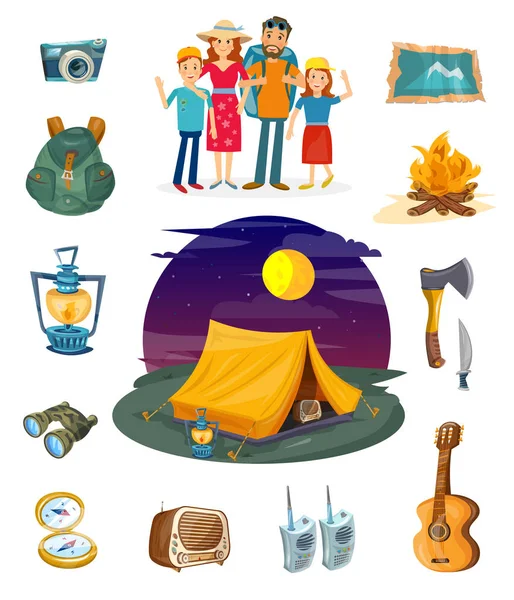 Camping collection. Camping family hiking and outdoor