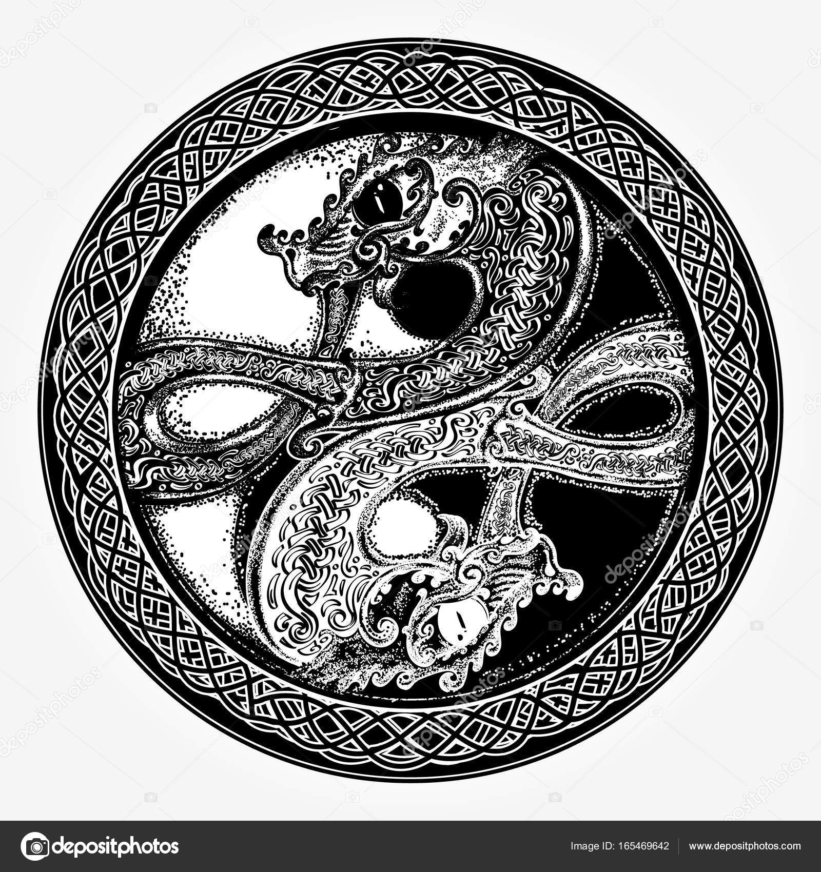 Two Dragons Tattoo And T Shirt Design Two Dragons Vector Image By C Intueri Vector Stock