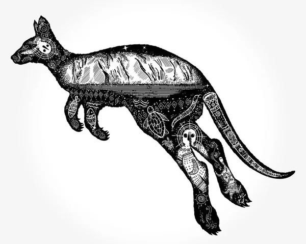 Kangaroo double exposure tattoo. symbol of Australia Stock Illustration
