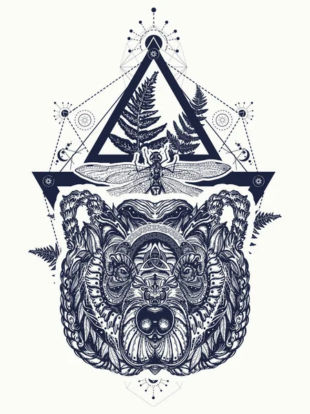 Bear Dragonfly Sacred Geometry Tattoo Shirt Design Northern Grizzly Bear Vector Graphics