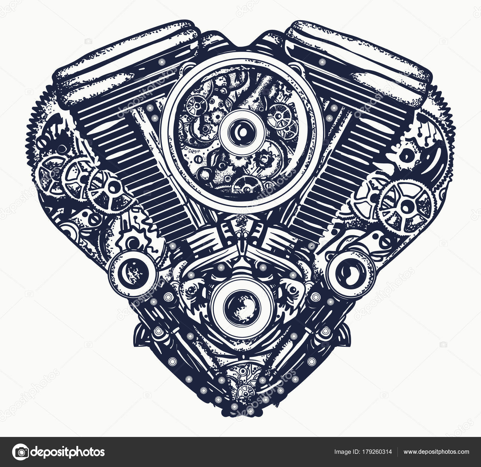 Tecnicamente il tatuaggio cuore meccanico Disegno della maglietta del motore di esplosione di cuore — Vettoriali di intueri