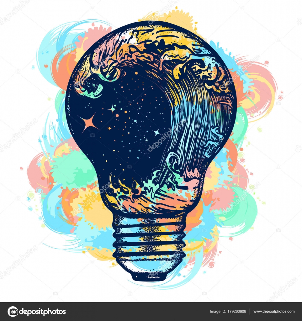 Tempesta in un tatuaggio di colore della lampadina Grandi spazi aperti Disegno tatuaggio e t shirt delle onde dello tsunami
